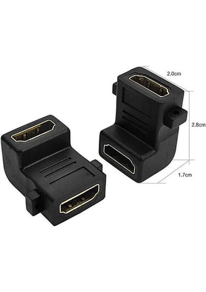 HDMI Dişi - Dişi Adaptör 90 Derece Panel Tipi HDMI Uzatma L Tipi Çevirici Dirsek