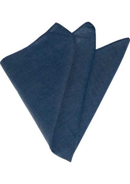 Mavi Flamlı Keten Sade Yaka Mendili