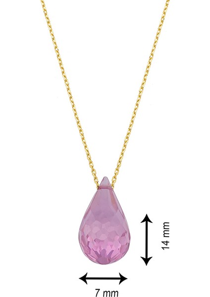 14 Ayar Altın Pembe Damla Modeli Kadın Kolye