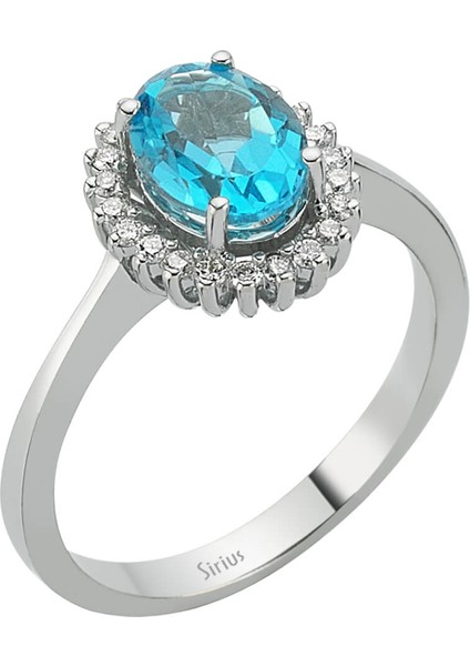 Pırlanta ve Oval Mavi Topaz Taşlı Anturaj Yüzük 0423R0047