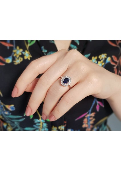Çift Sıra Pırlanta ve Oval Safir Taşlı Anturaj Yüzük 0423R0172 fırsatları