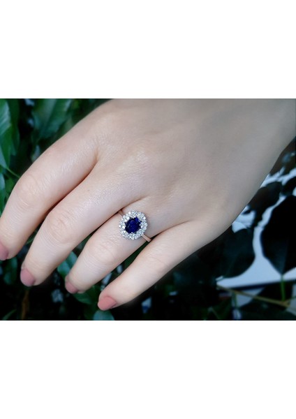 Çift Sıra Pırlanta ve Oval Safir Taşlı Anturaj Yüzük 0423R0172 indirimleri