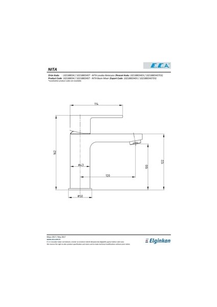 Eca Nita Lavabo Bataryası 102188034 fiyatları