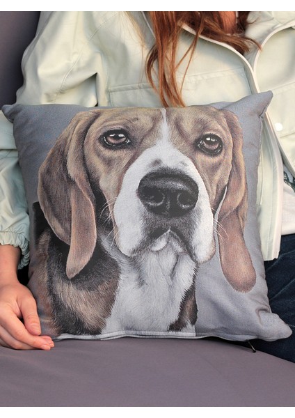 Kırlent - Yastık (%100 Dokuma-Baskı Değildir) - 37CM x 37CM - Iç Yastık Dahil - Köpekli