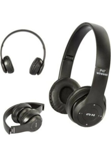 P47 Bluetooth Extra Bass Radyolu Katlanabilir Kulaklık Siyah
