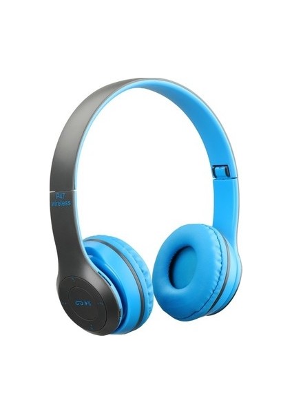 P47 Bluetooth Extra Bass Radyolu Katlanabilir Kulaklık Mavi