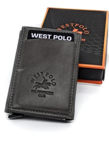 West Polo Westpolo 5550C Crazy Deri Mekanizmalı Kartlık Cüzdan Gri