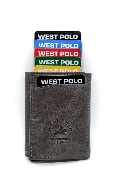 Westpolo 5550C Crazy Deri Mekanizmalı Kartlık Cüzdan Gri