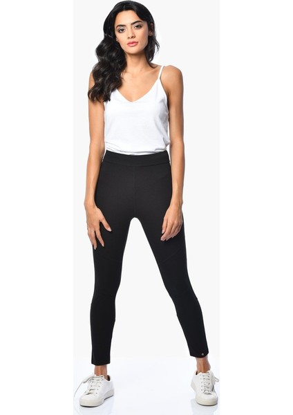 Parçalı, Beli Lastikli Tayt - Siyah Siyah - S