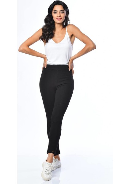 Parçalı, Beli Lastikli Tayt - Siyah Siyah - S modelleri