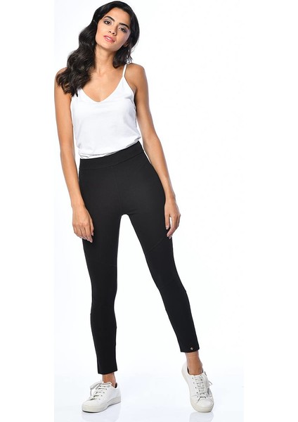 Parçalı, Beli Lastikli Tayt - Siyah Siyah - S fırsatları