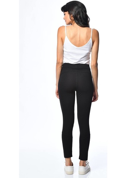 Parçalı, Beli Lastikli Tayt - Siyah Siyah - S indirimleri