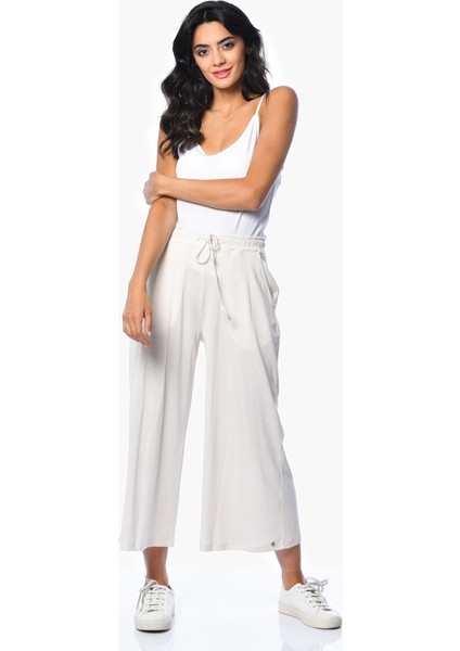 Belden Bağcıklı Cepli Culotte Pantolon - Ekru Ekru - S