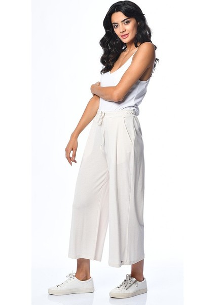 Belden Bağcıklı Cepli Culotte Pantolon - Ekru Ekru - S modelleri