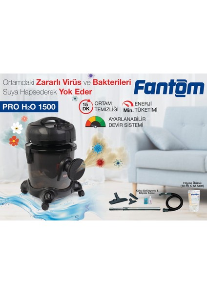 Pro H2O 1500 Virüs ve Bakterilere Karşı Etkin Korumalı Su Filtreli Elektrikli Süpürge Siyah