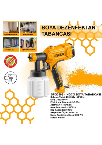 SPG3508 450W Elektrikli Boya ve Dezenfektan Tabancası