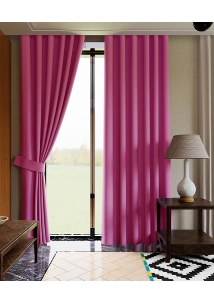 Karartma Blackout Fon Perde Pembe Düz Dikim En 225, Boy 255.