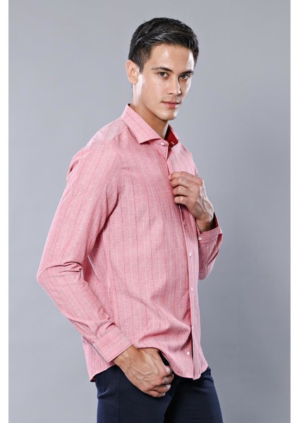 Erkek Ekose Desenli Uzun Kollu Slim Fit Gömlek