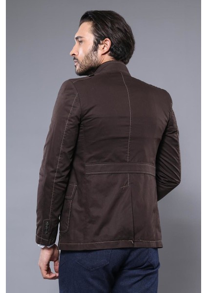 Erkek Hakim Yaka Slim Fit Cepli Düğmeli Trençkot