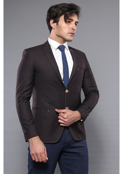 Erkek Cep Fermuarlı Slim Fit Ceket