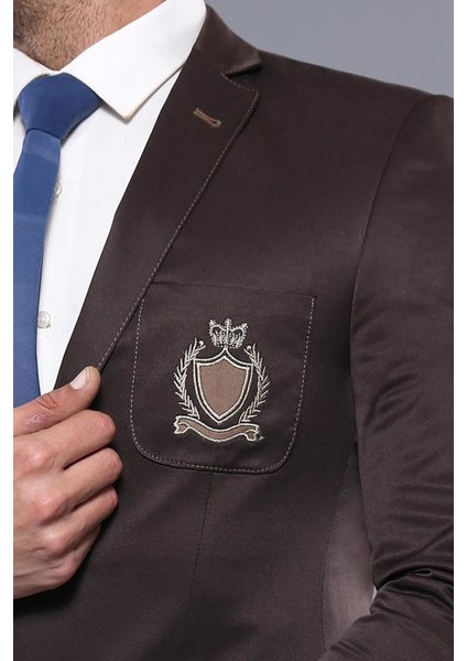 Erkek Göğüs Armalı Slim Fit Ceket