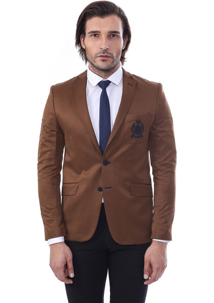 Erkek Göğüs Armalı Slim Fit Ceket