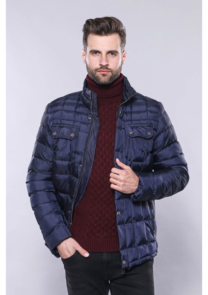 Erkek Kapitone Dikiş Detaylı Slim Fit Mont