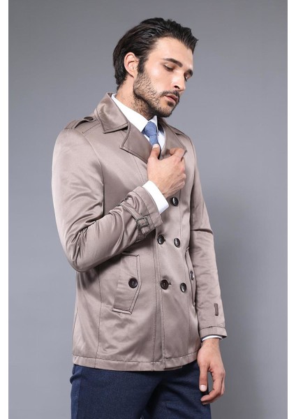 Erkek Kruvaze Slim Fit Trençkot