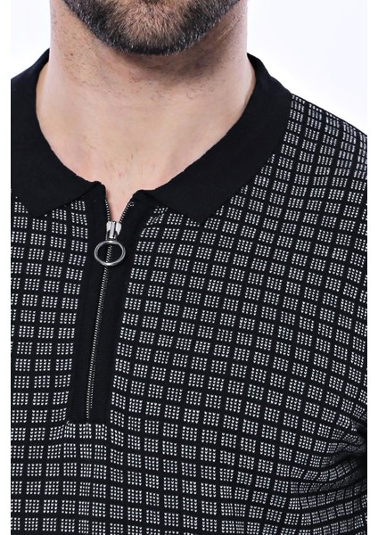 Erkek Slim Fit Polo Yaka Fermuarlı Desenli Tişört modelleri