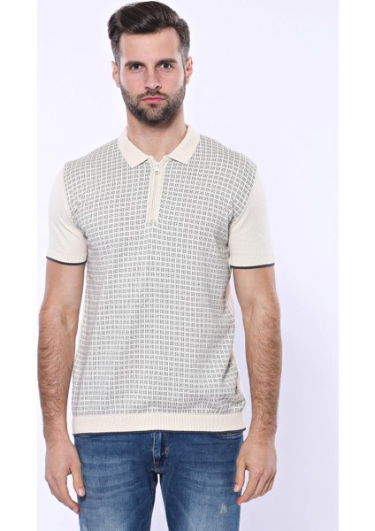 Erkek Slim Fit Polo Yaka Fermuarlı Desenli Tişört fiyatları