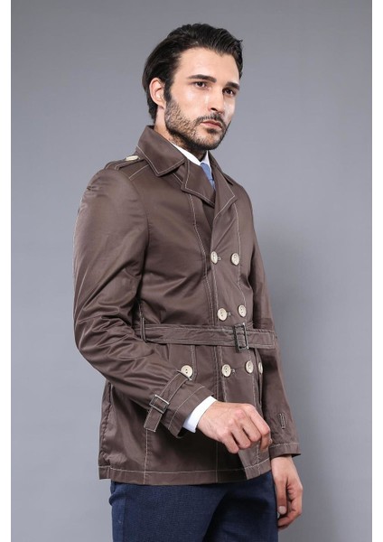 Erkek Kruvaze Slim Fit Trençkot