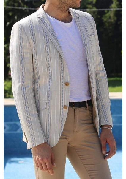 Erkek Çizgili Slim Fit Spor Ceket
