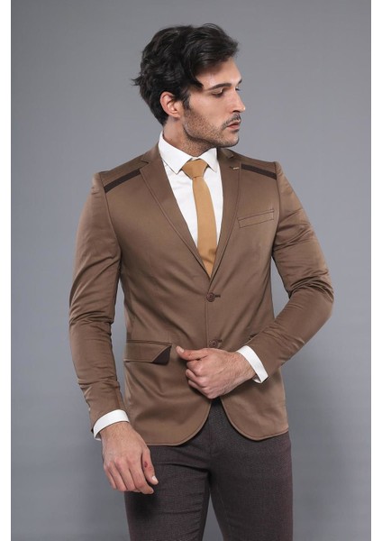 Erkek Çift Yırtmaç Omuz Parçalı Slim Fit Ceket