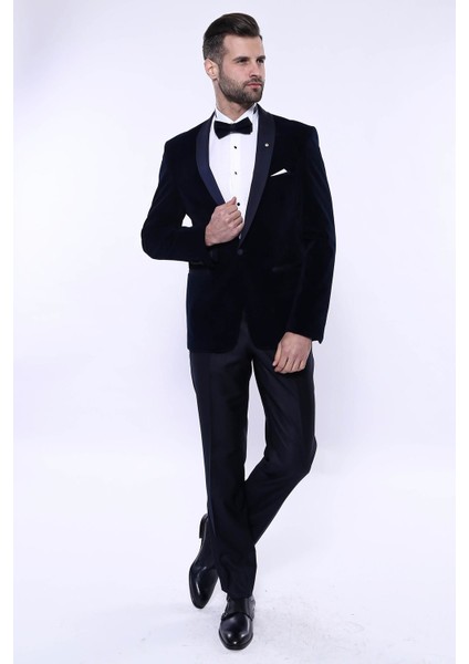 Erkek Düz Şal Yaka Velvet Slim Fit Ceket