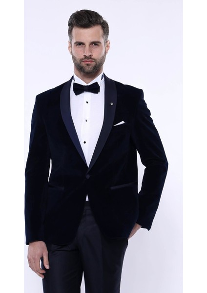 Erkek Düz Şal Yaka Velvet Slim Fit Ceket