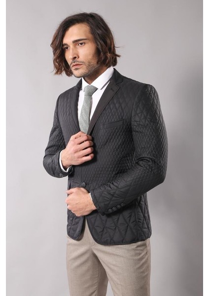 Erkek Üç Boyutlu Kapitone Slim Fit Spor Ceket