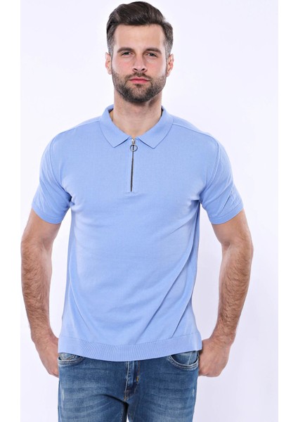 Erkek Slim Fit Polo Yaka Örme Düz Pamuk Tişört
