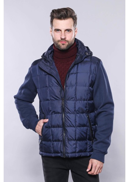 Erkek Kapüşonlu Kapitone Slim Fit Kaban
