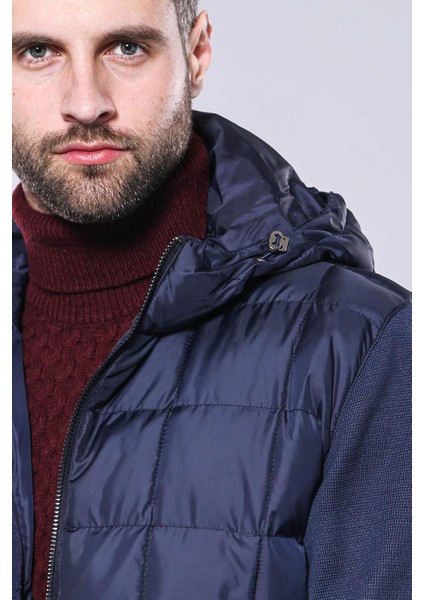 Erkek Kapüşonlu Kapitone Slim Fit Kaban