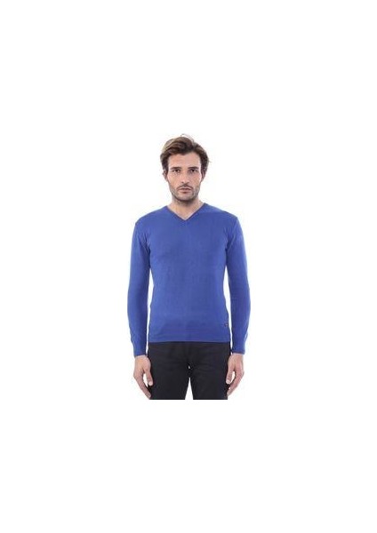 Erkek Slim Fit Desensiz Pamuk V Yaka Triko