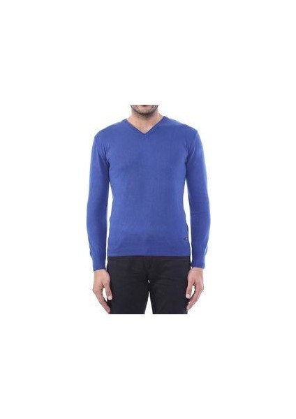 Erkek Slim Fit Desensiz Pamuk V Yaka Triko