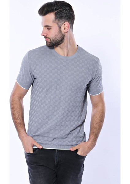 Erkek Slim Fit Bisiklet Yaka Desenli Pamuk Tişört