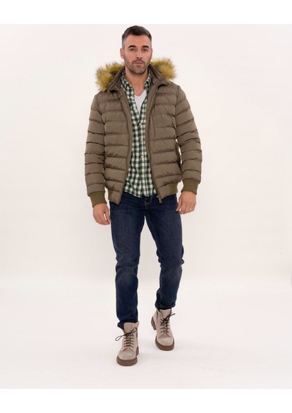 Erkek Kapüşonlu Slim Fit Şişme Mont