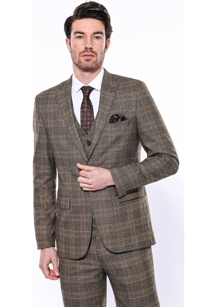 Erkek Ekose Desenli Sivri Yaka Slim Fit Ceket modelleri