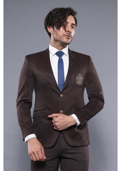Erkek Göğüs Armalı Slim Fit Ceket
