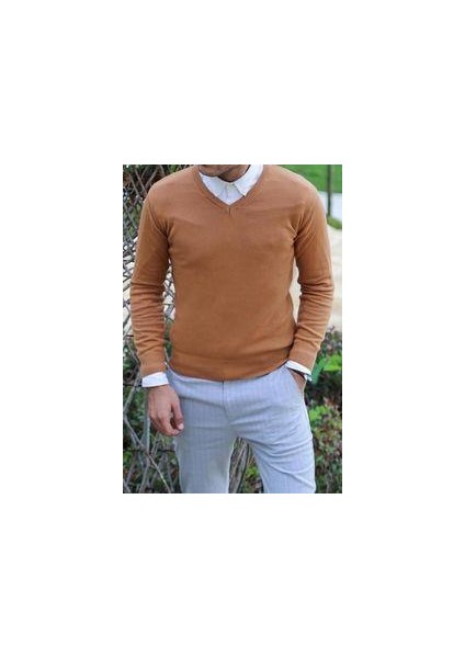 Erkek Slim Fit Desensiz Pamuk V Yaka Triko fiyatları