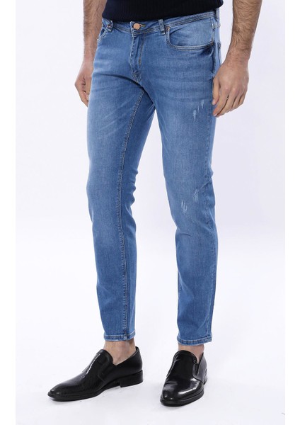Erkek Slim Fit Eskitmeli Dar Kesim Pamuk Pantolon