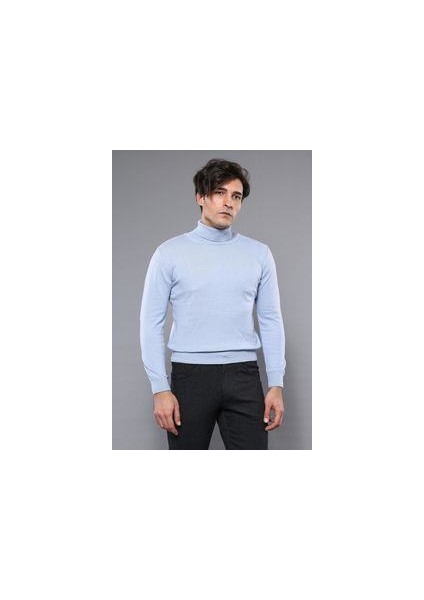 Erkek Slim Fit Desensiz Balıkçı Yaka Pamuk Triko