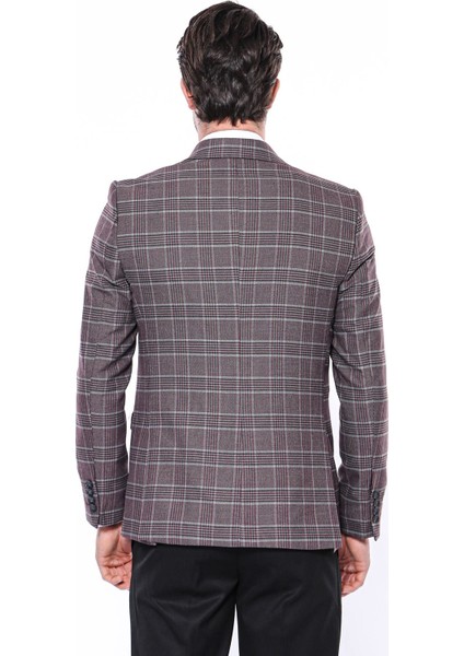 Erkek Ekose Desenli Sivri Yaka Slim Fit Ceket indirimleri