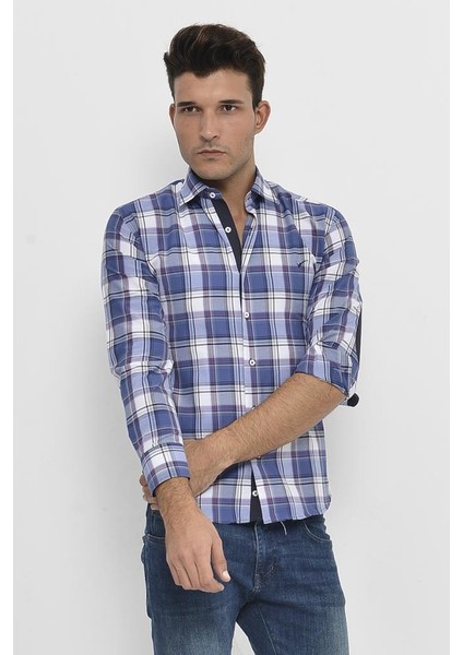 Erkek Ekose Desenli Slim Fit Gömlek